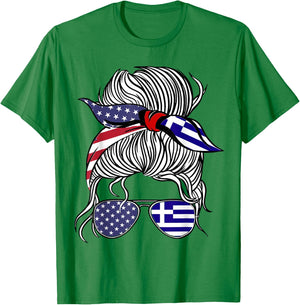 American Greek Patriot Flag Women Girl Greece Grown T-Shirt - T-Shirt | Irish Green