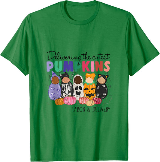 Delivering The Cutest Pumpkins Labor & Delivery Nurse Fall T-Shirt - T-Shirt | Irish Green