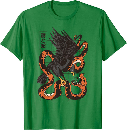 Eagle Fighting Snake Japanese Vaporwave Asian Inspired T-Shirt - T-Shirt | Irish Green