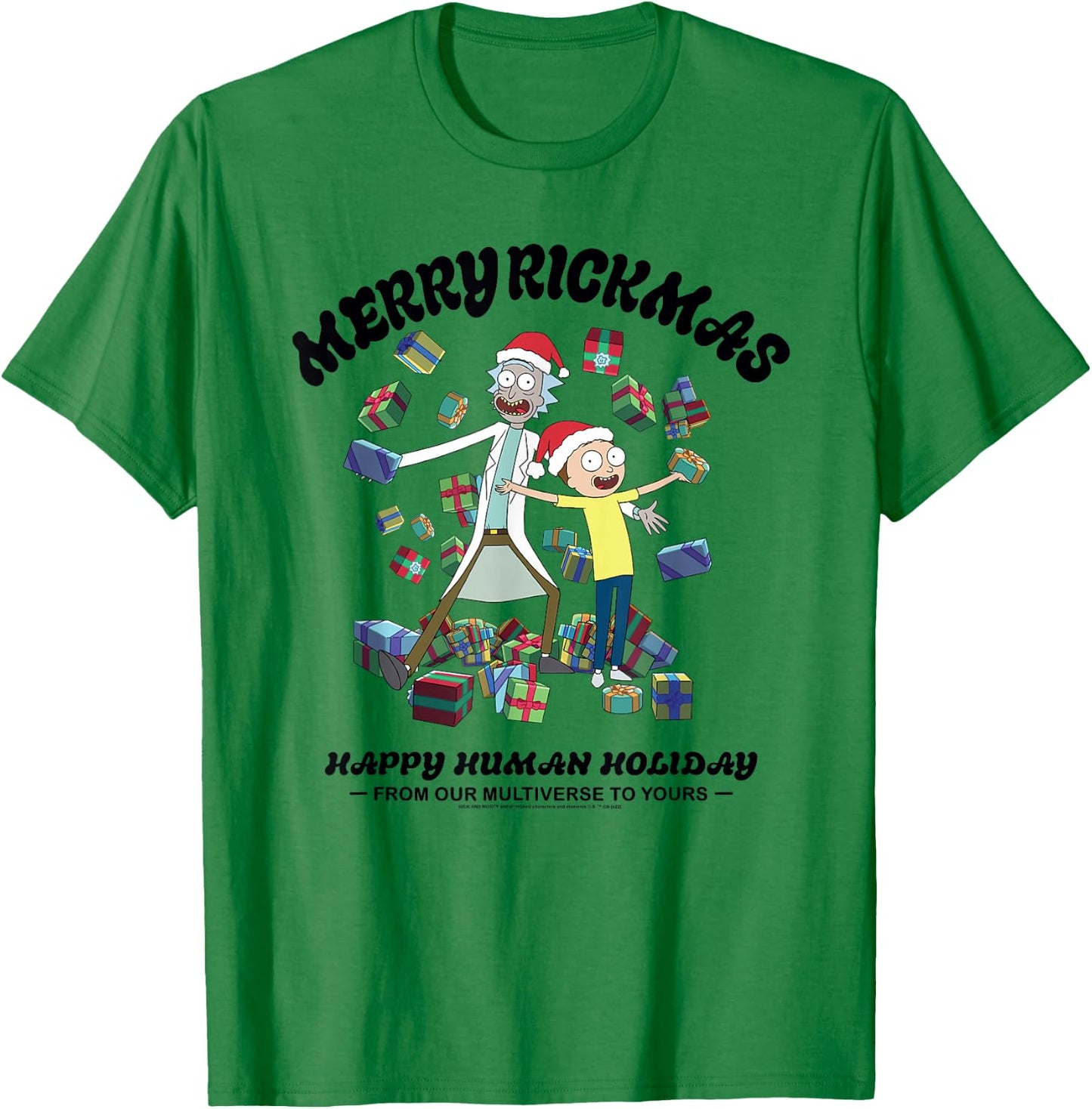 Rick and Morty Christmas Merry Rickmas Light T-Shirt - T-Shirt | Irish Green