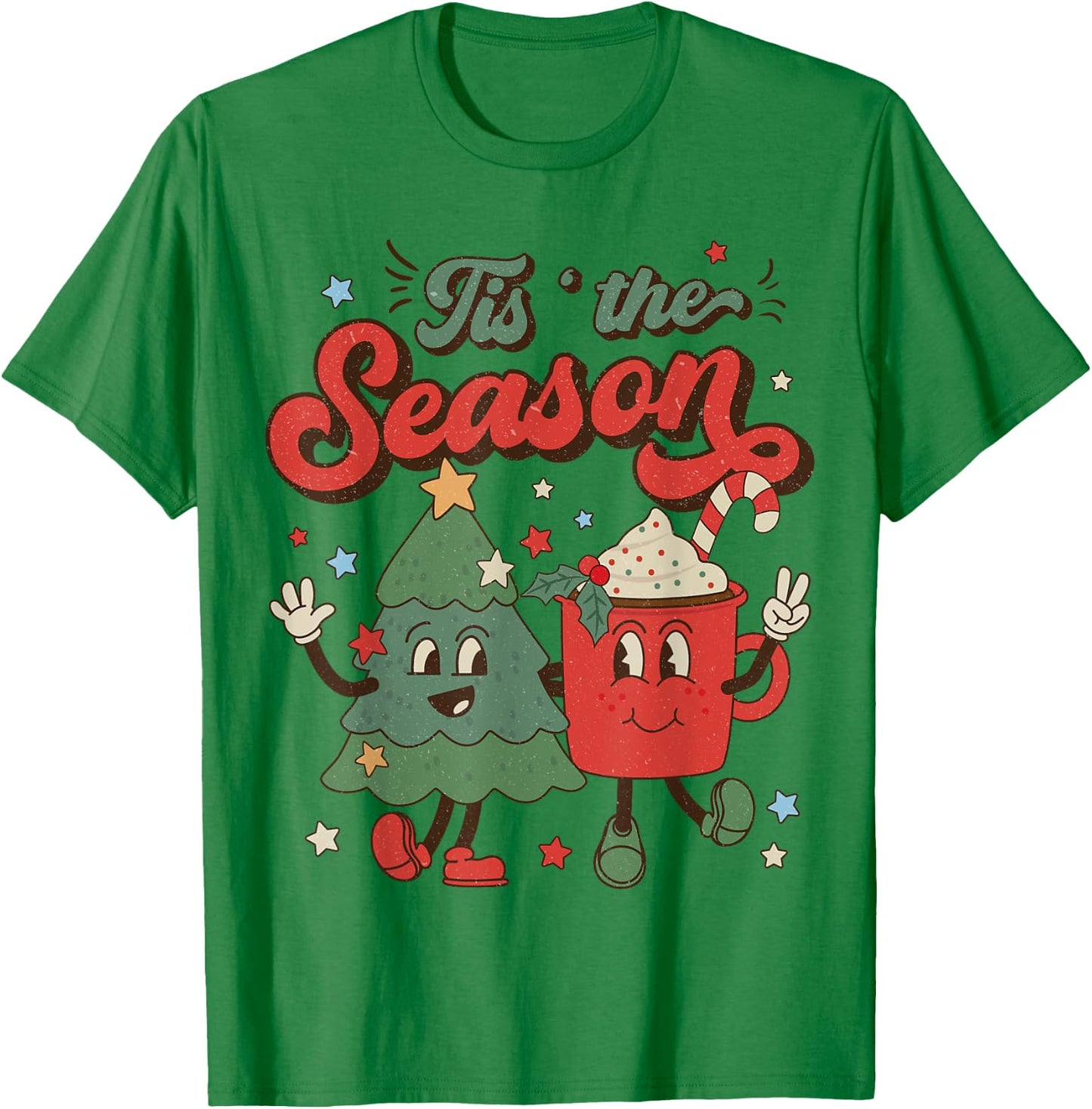 Vintage Christmas Tis The Season Christmas Tree Coffee Latte T-Shirt - T-Shirt | Irish Green