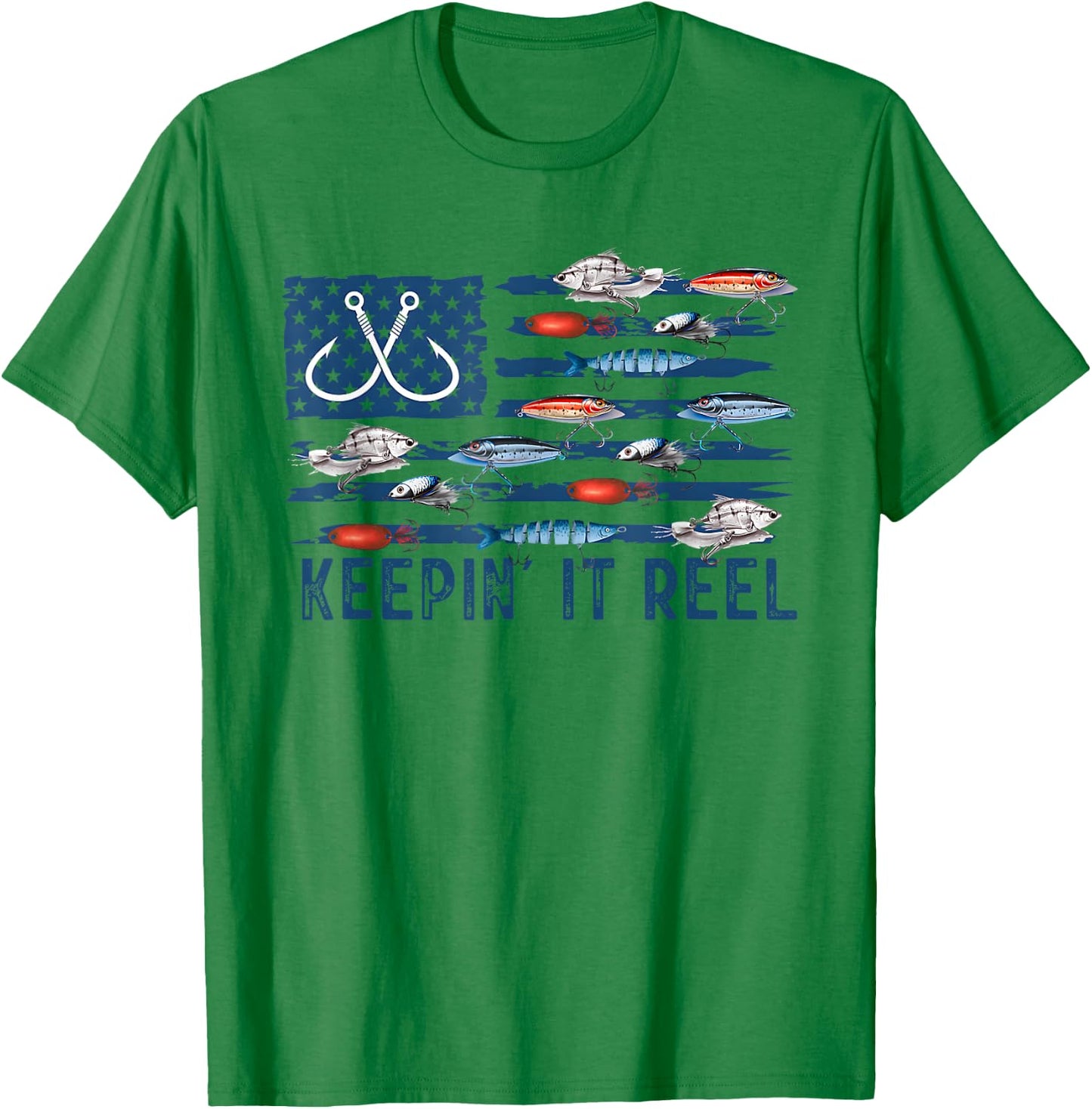 Keepin' It Reel Fishing Lure Flag Fisherman Bass Fishing T-Shirt - T-Shirt | Irish Green