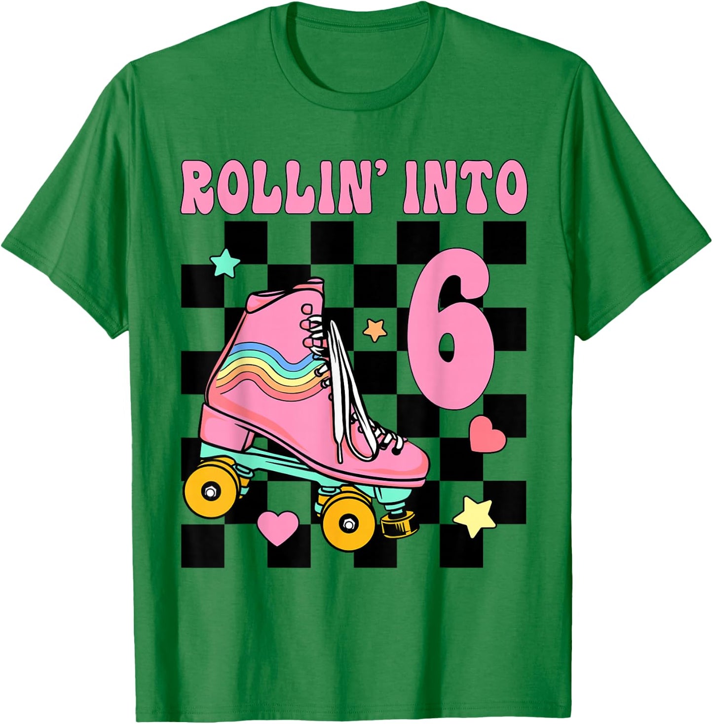 Rolling Into 6 Years Old Roller Skating Girl 6th Birthday T-Shirt - T-Shirt | Irish Green