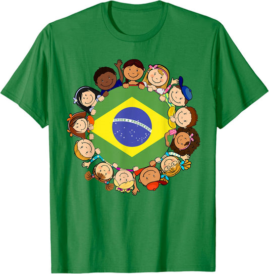 Brazil Kids Brazilian Flag Hispanic Heritage Month Girl Boy T-Shirt - T-Shirt | Irish Green