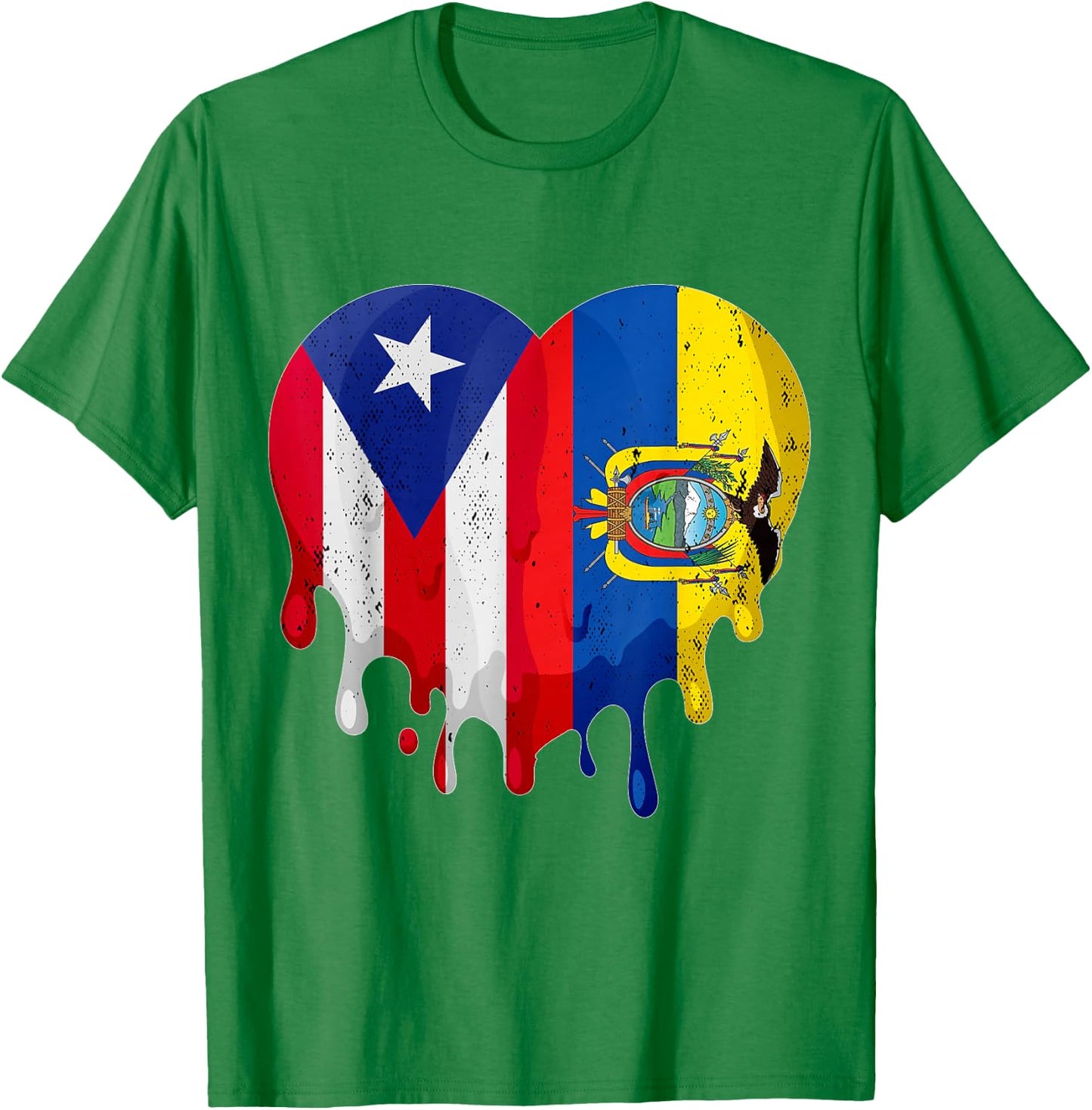 Puerto Rico Ecuador Flag Heart Citizen Grown Patriot Country T-Shirt - T-Shirt | Irish Green