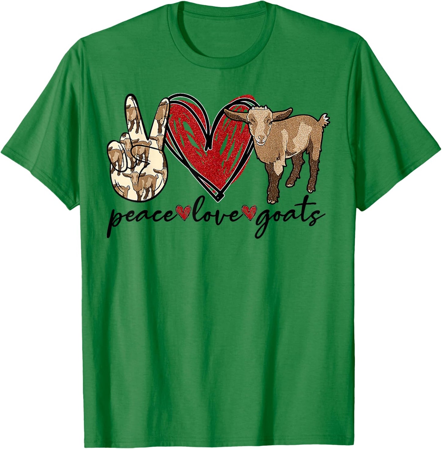 Peace Love Goats Farmer Goat Animal Lover T-Shirt - T-Shirt | Irish Green
