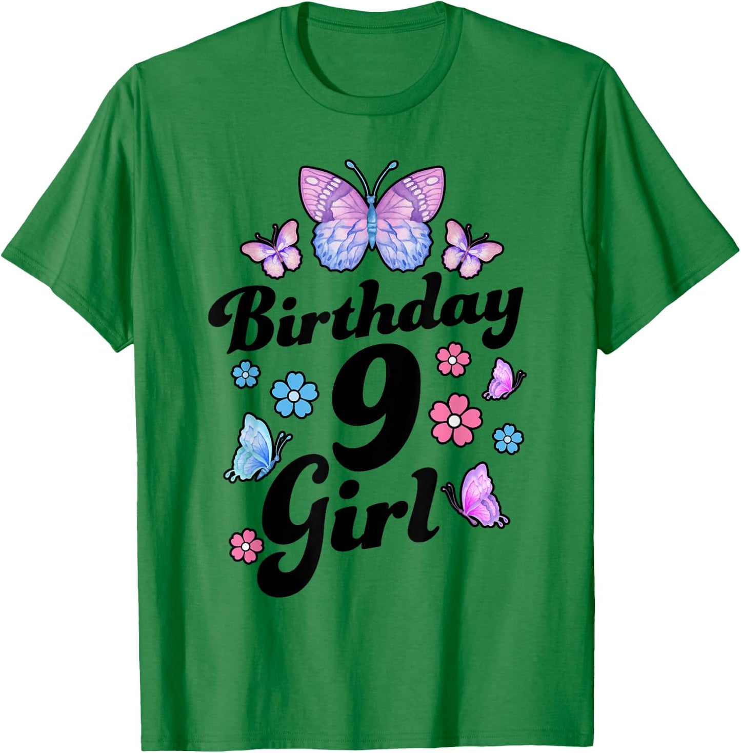 Butterfly Birthday Girl 9 Year Old Cute 9th Bday Party T-Shirt - T-Shirt | Irish Green