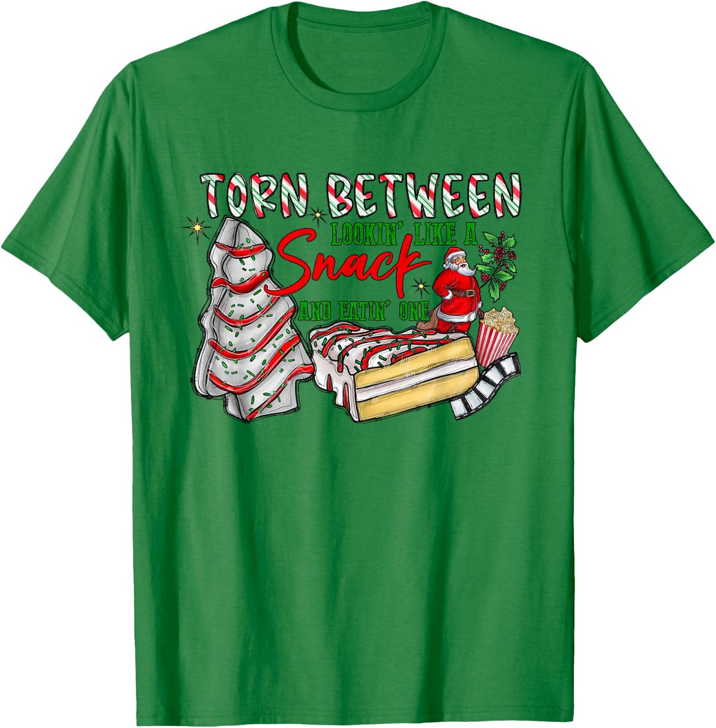 Torn Between Looking Like A Snack Eating One Christmas Tree T-Shirt - T-Shirt | Irish Green