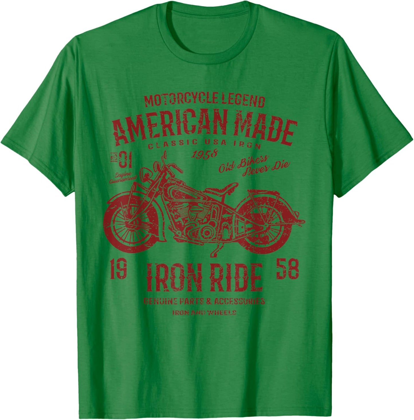 Retro American Vintage Style Motorcycle Distressed Design T-Shirt - T-Shirt | Irish Green