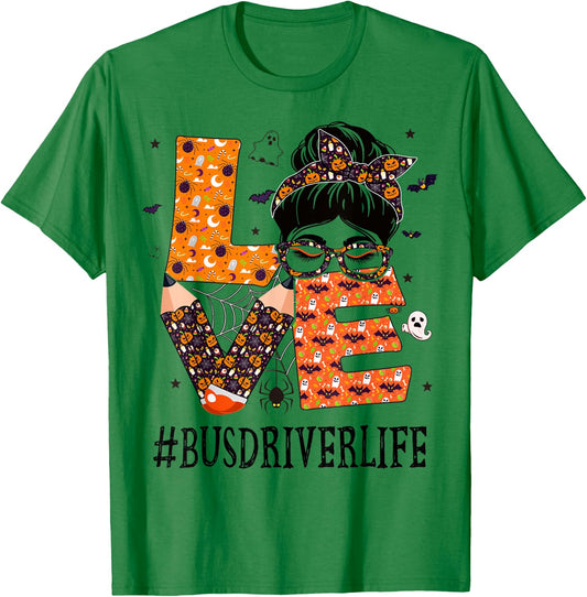Bus Driver Love Messy Bun Pumpkin Women Halloween Costume T-Shirt - T-Shirt | Irish Green