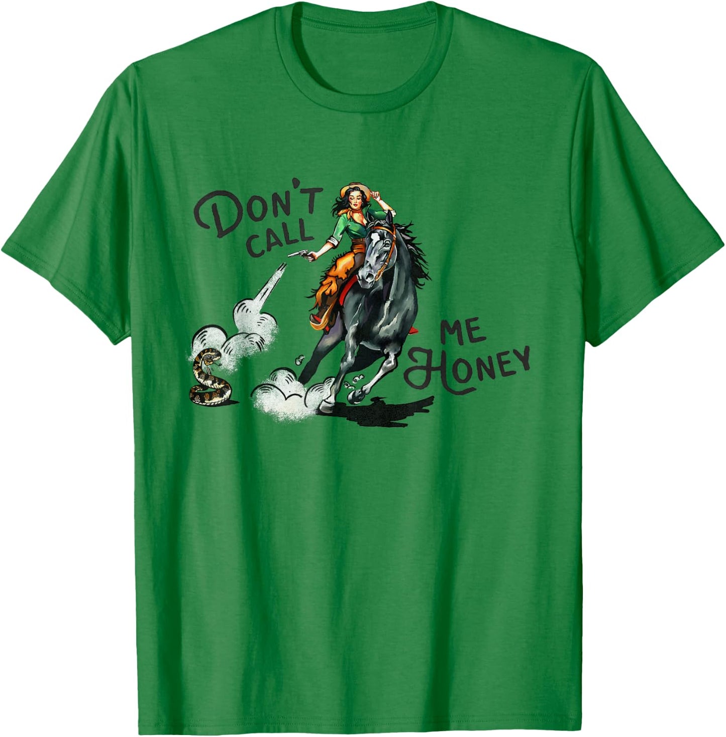 Cool Vintage Wild West Pin Up Girl Cowgirl Cowboy Horseback T-Shirt - T-Shirt | Irish Green