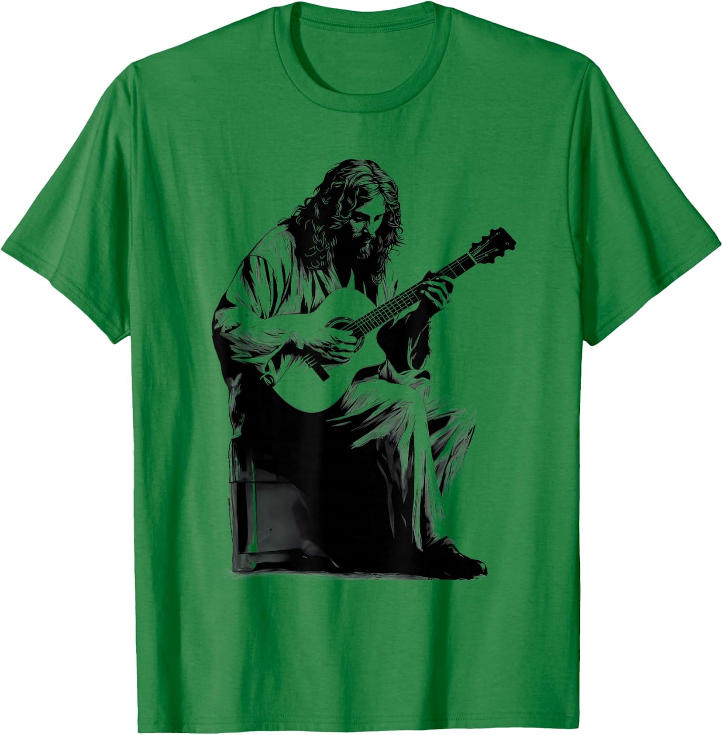 Jesus Playing Acoustic Guitar Vintage Guitarist Music Lovers T-Shirt - T-Shirt | Irish Green