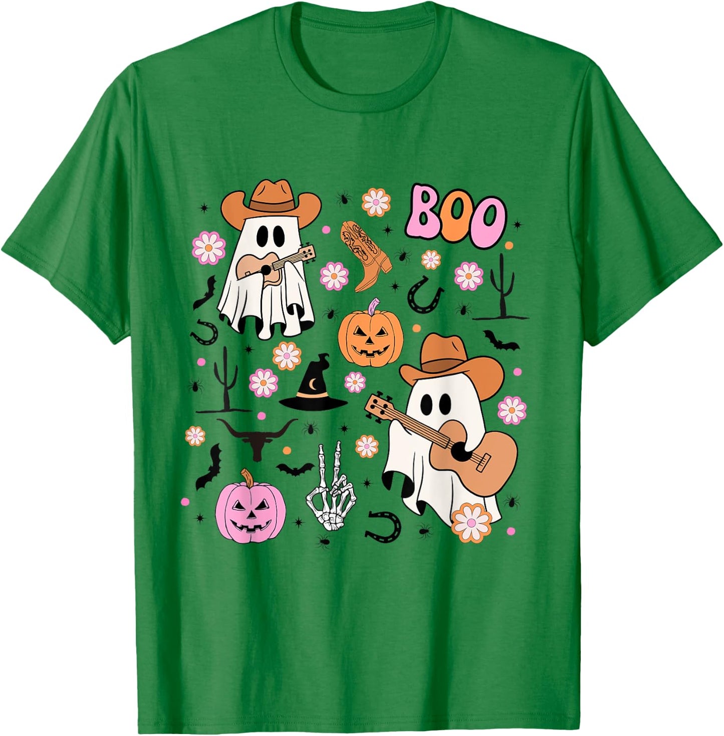 Spooky Ghost Cowboy Cute Halloween Boo Western Retro Pastel T-Shirt - T-Shirt | Irish Green