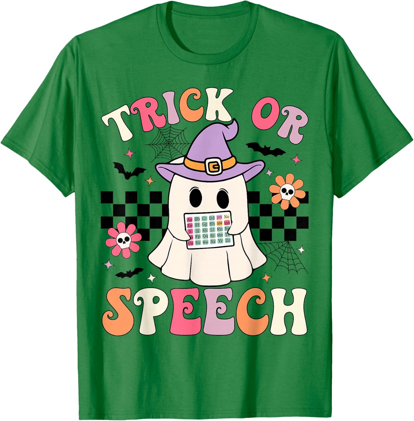 Trick or Speech Retro SLP Halloween Speech Therapy Halloween T-Shirt - T-Shirt | Irish Green