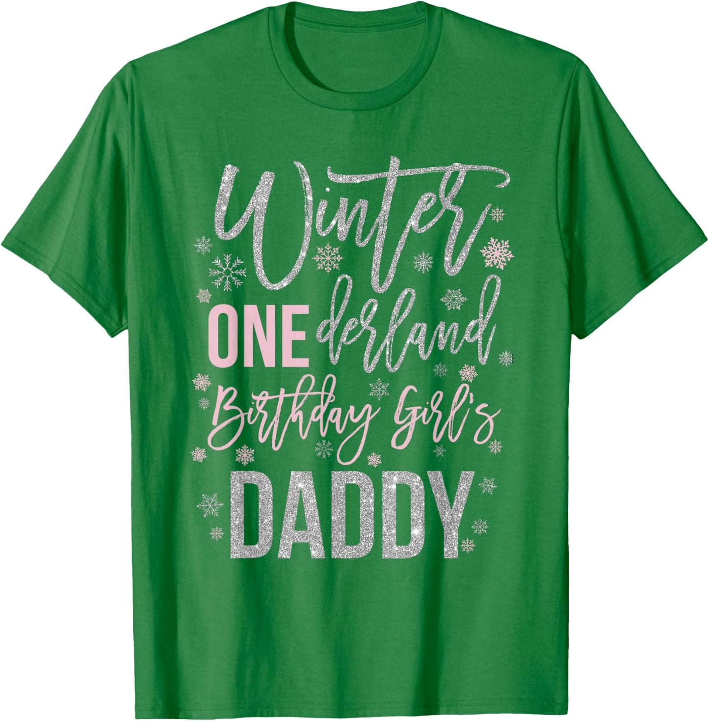 Daddy Pink Winter Onederland 1st Birthday Snowflake Matching T-Shirt - T-Shirt | Irish Green