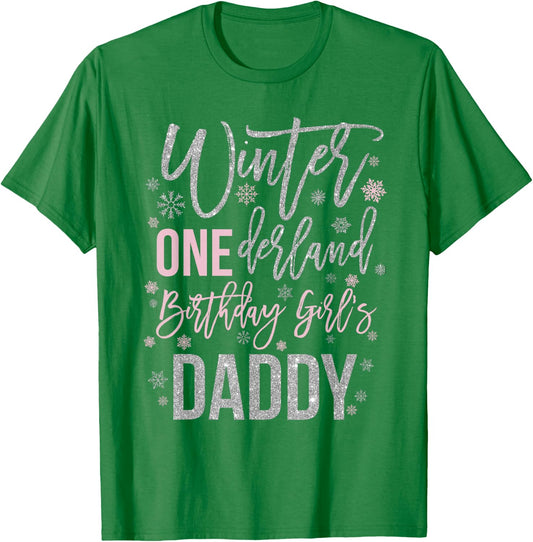 Daddy Pink Winter Onederland 1st Birthday Snowflake Matching T-Shirt - T-Shirt | Irish Green