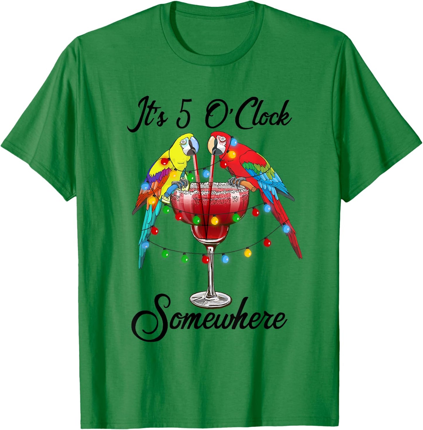 Parrots Drinking Margarita It's 5 O'clock Somewhere T-Shirt - T-Shirt | Irish Green