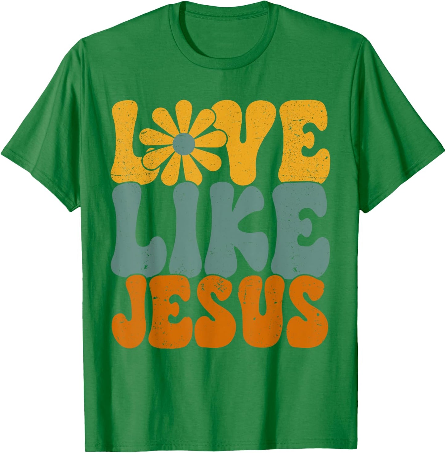 Christian Retro Love Like Jesus Religious Faith God 70s T-Shirt - T-Shirt | Irish Green