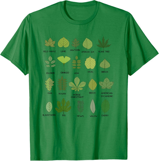 Different Types of Tree Leaves, Common Leaves, Nature Lovers T-Shirt - T-Shirt | Irish Green