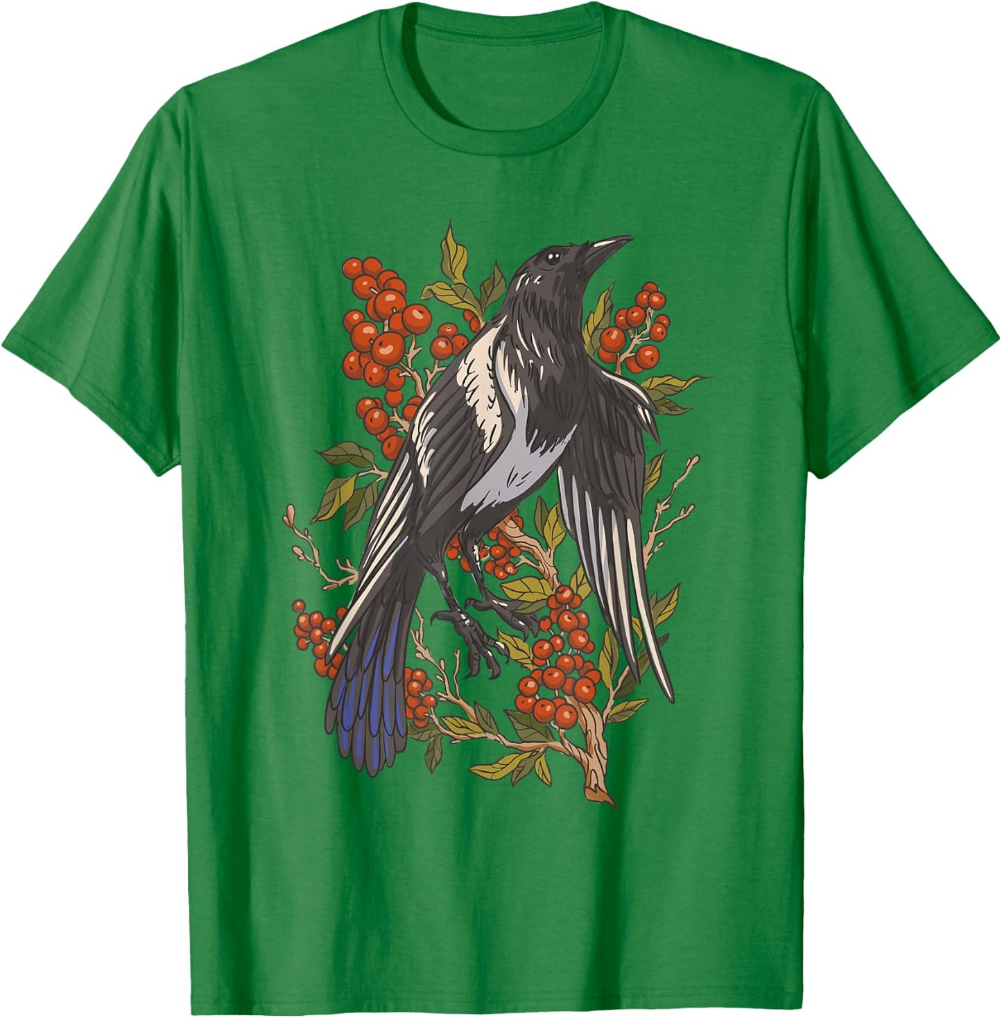 Fruits Cranberries Plant Bird Magpie T-Shirt - T-Shirt | Irish Green