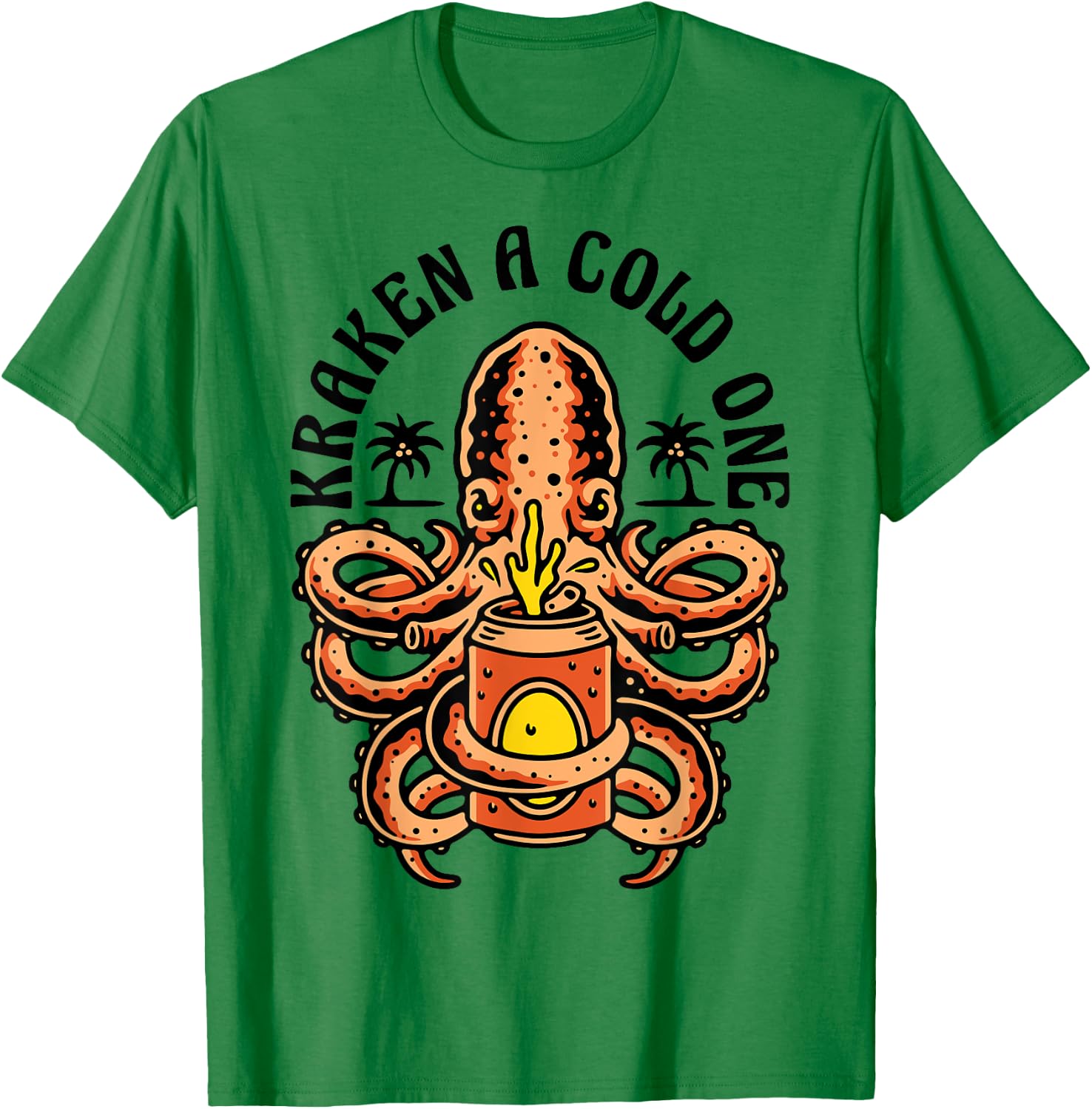 Island Beach Style Kraken a Cold One Octopus Beer Vacation T-Shirt - T-Shirt | Irish Green
