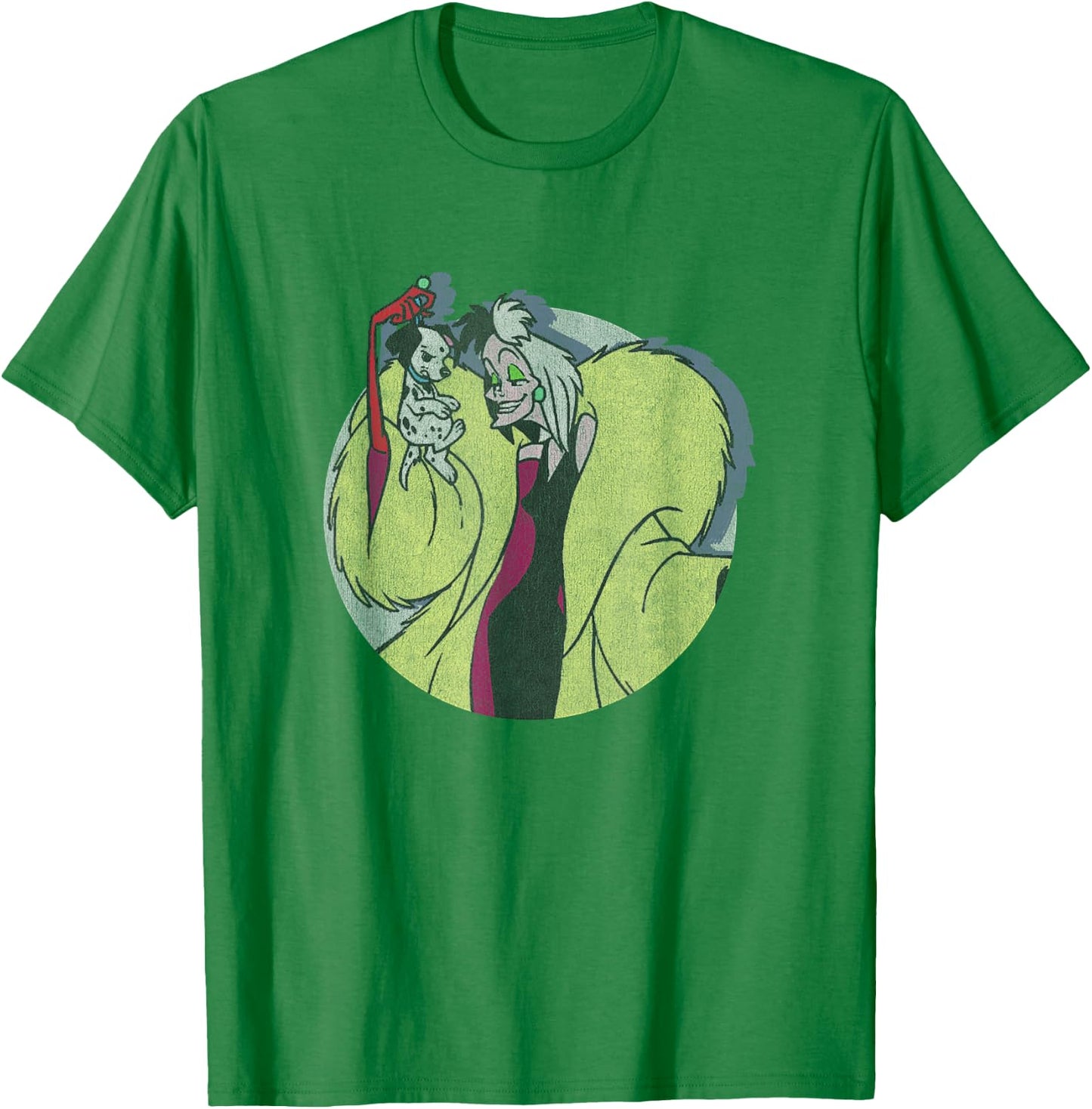 Disney 101 Dalmatians Cruella De Vil Holding Puppy Vintage T-Shirt - T-Shirt | Irish Green