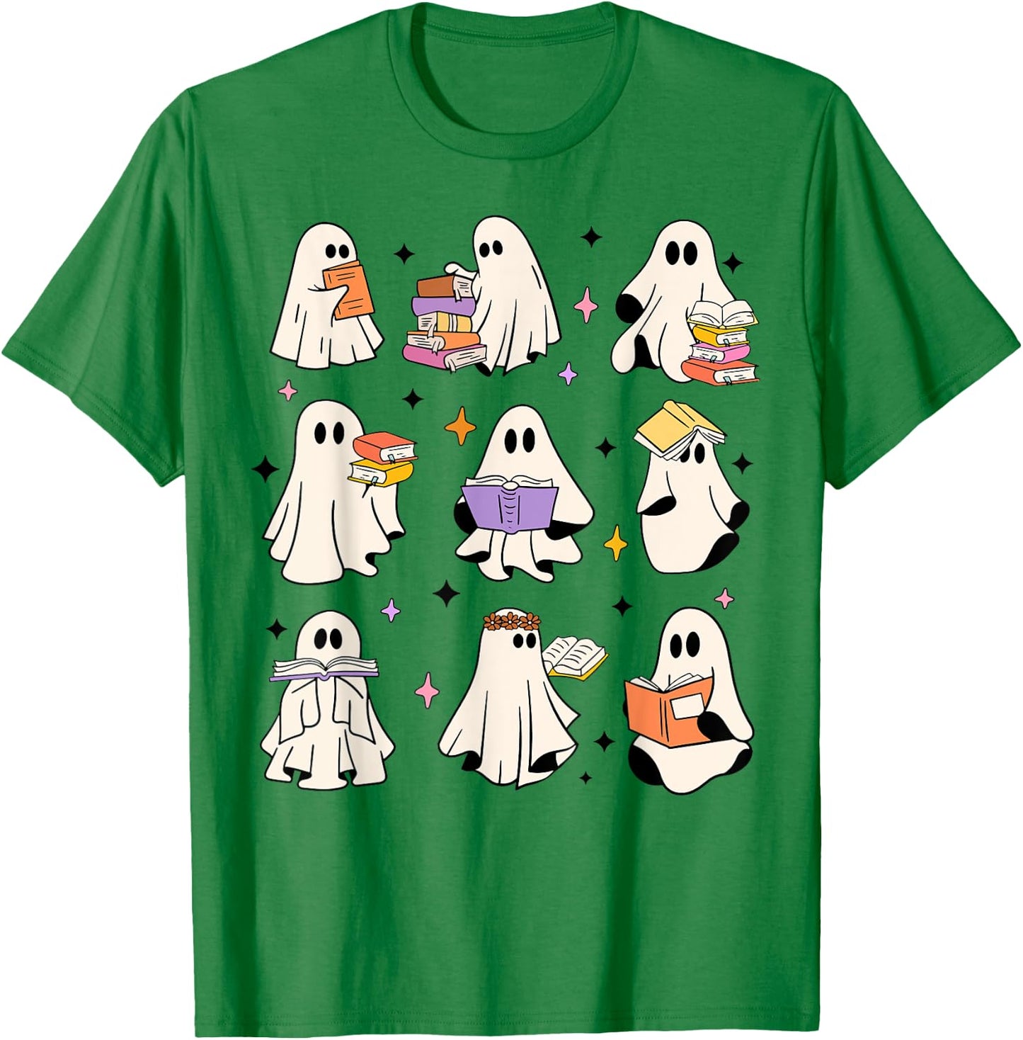 Ghosts Reading Books Teacher Halloween Librarian Boooks Women Kids T-Shirt - T-Shirt | Irish Green