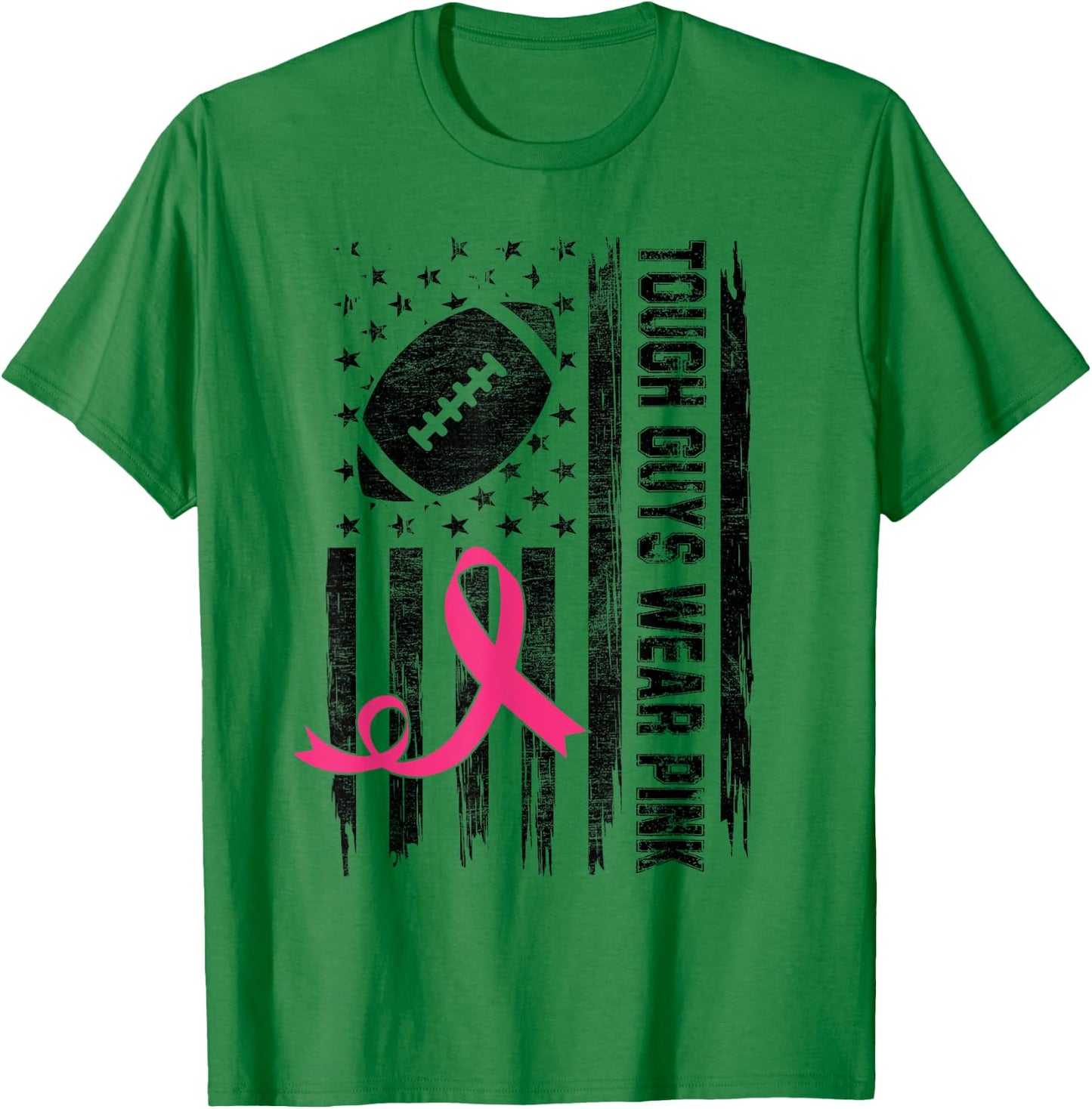 Tough Guys Wear Pink Breast Cancer Football American Flag Kids Men T-Shirt - T-Shirt | Irish Green