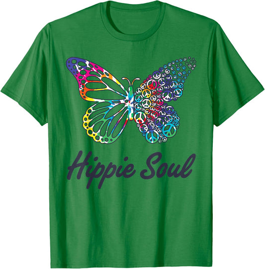 Hippie Soul Butterfly Peace Sign Retro 60s 70s Groovy Women T-Shirt - T-Shirt | Irish Green