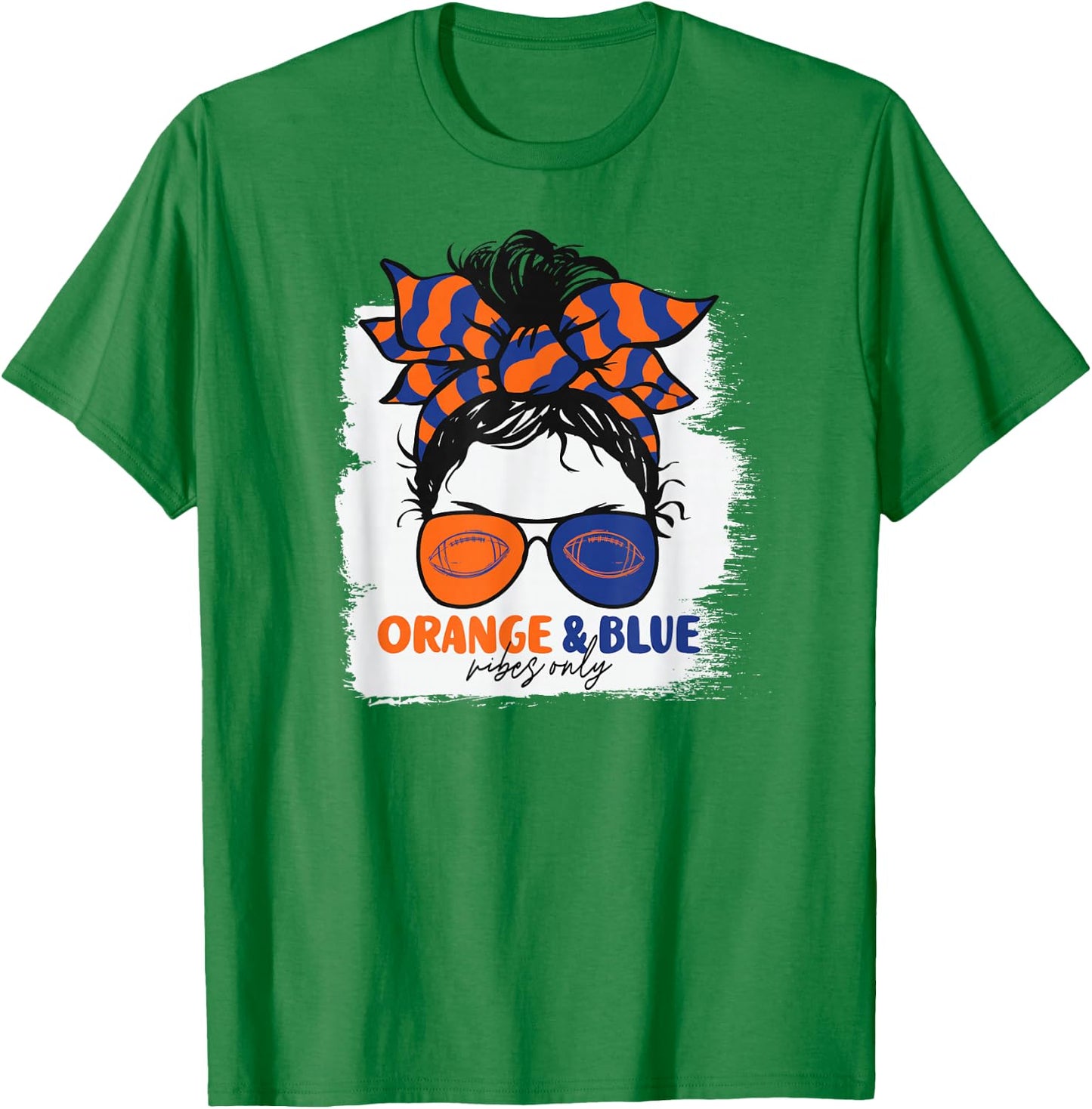 Orange and Blue Vibes Only Football Mom Gameday Messy Hair T-Shirt - T-Shirt | Irish Green
