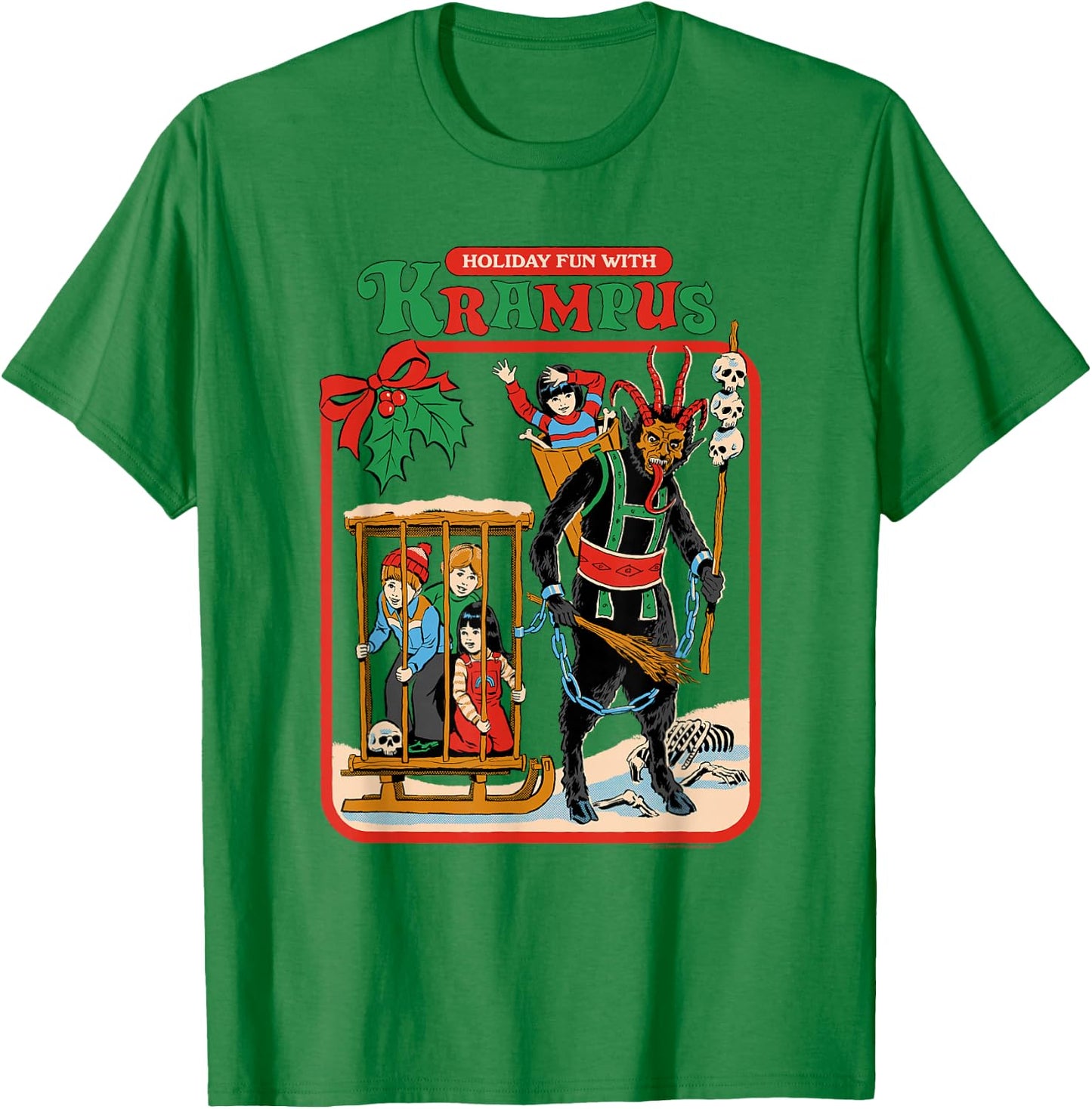 Steven Rhodes Holiday Fun with Krampus Retro Dark Humor T-Shirt - T-Shirt | Irish Green