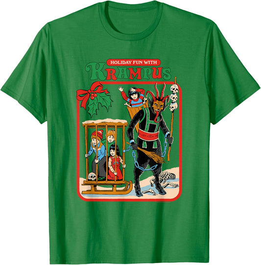 Steven Rhodes Holiday Fun with Krampus Retro Dark Humor T-Shirt - T-Shirt | Irish Green