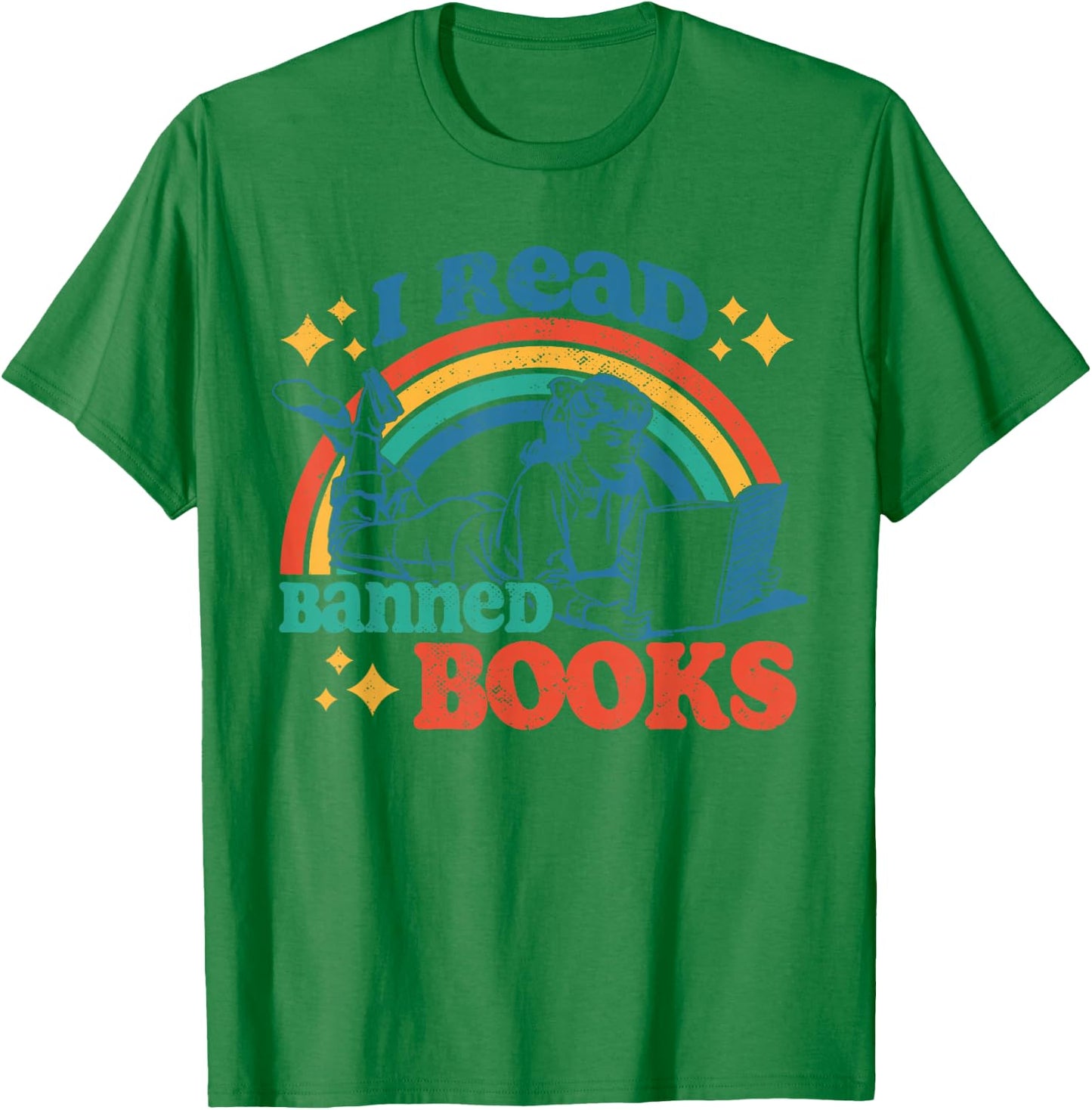 I Read Banned Books Funny Book Lover Retro Reading T-Shirt - T-Shirt | Irish Green