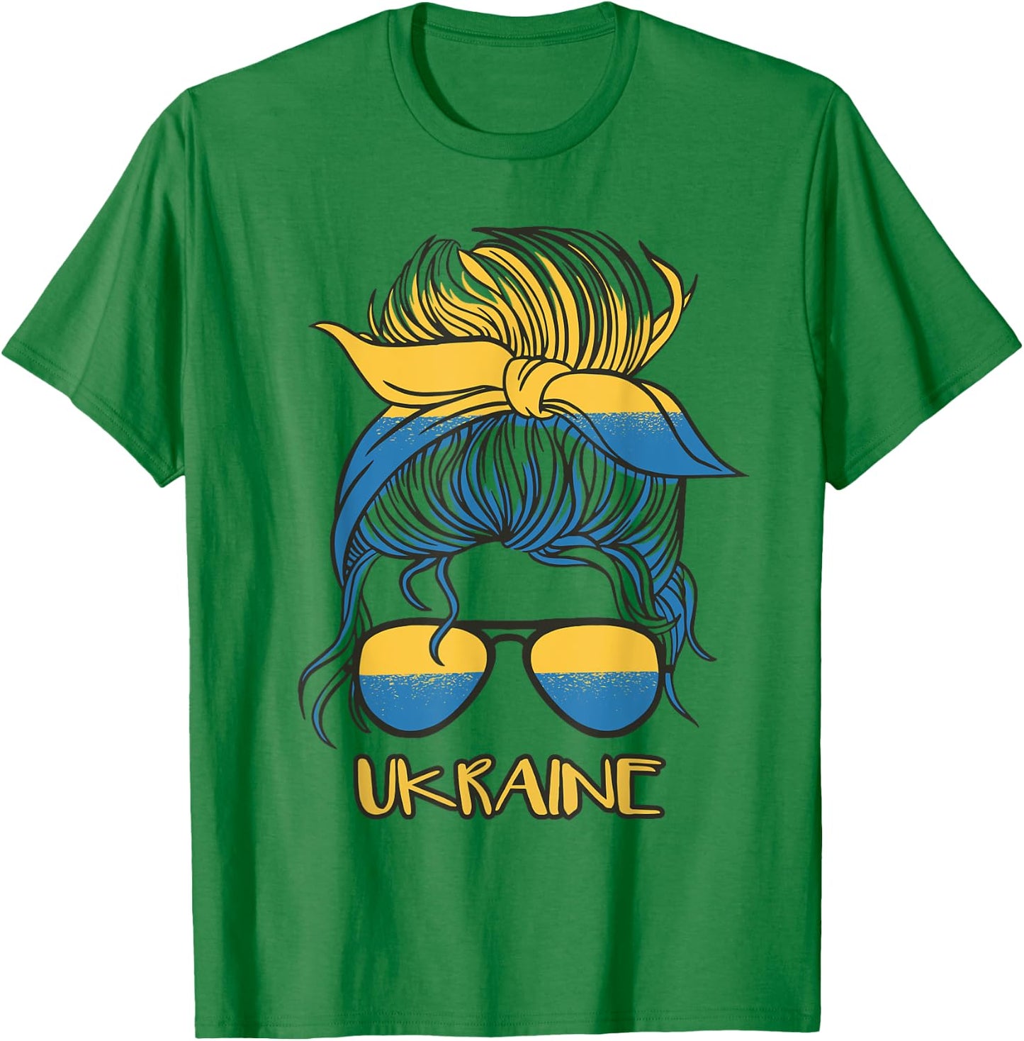 Messy Bun Hair Ukrainian Flag Girl Ukraine T-Shirt - T-Shirt | Irish Green