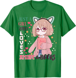 Girl Who Love Anime Books-Shirt Kids Teen Youth Toddler Cute T-Shirt - T-Shirt | Irish Green