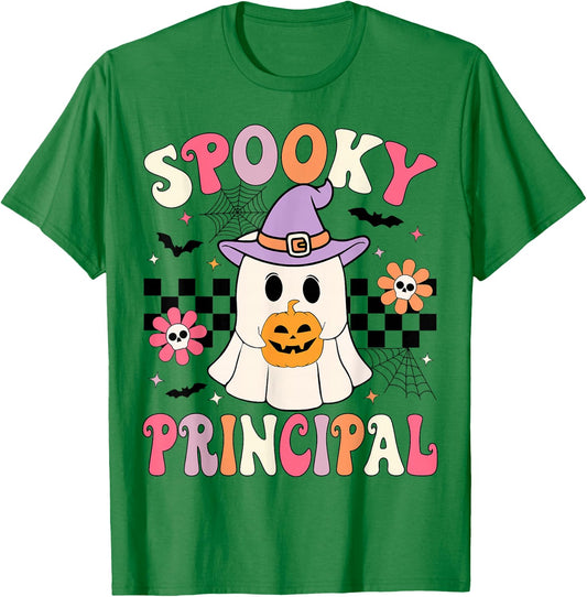 Groovy Spooky Principal Ghost Pumpkin Halloween Principal T-Shirt - T-Shirt | Irish Green