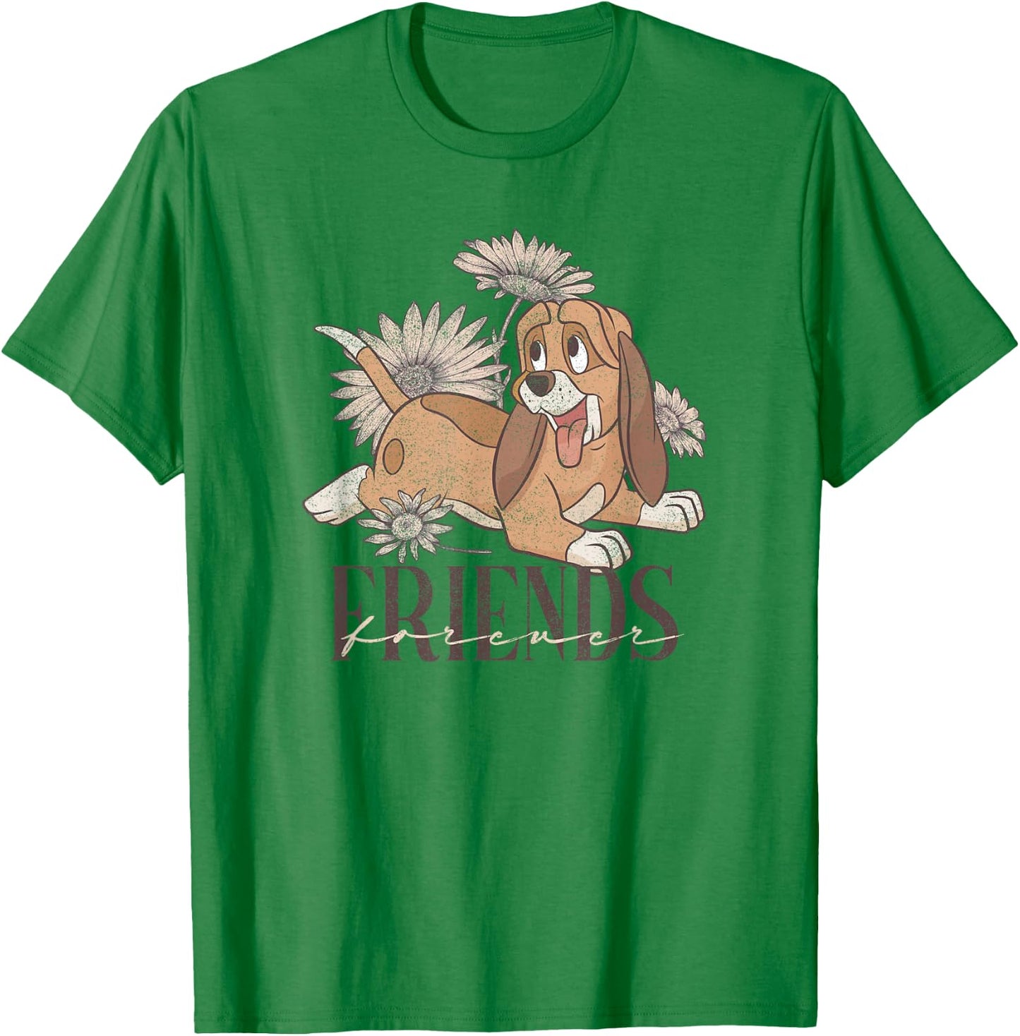 Disney The Fox and The Hound Friends Forever Floral Logo T-Shirt - T-Shirt | Irish Green