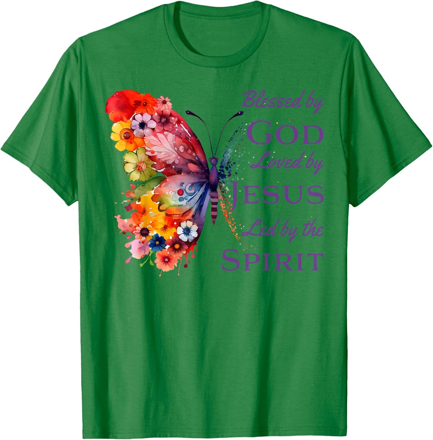 Blessed by God Loved by Jesus Butterfly And Flowers T-Shirt - T-Shirt | Irish Green