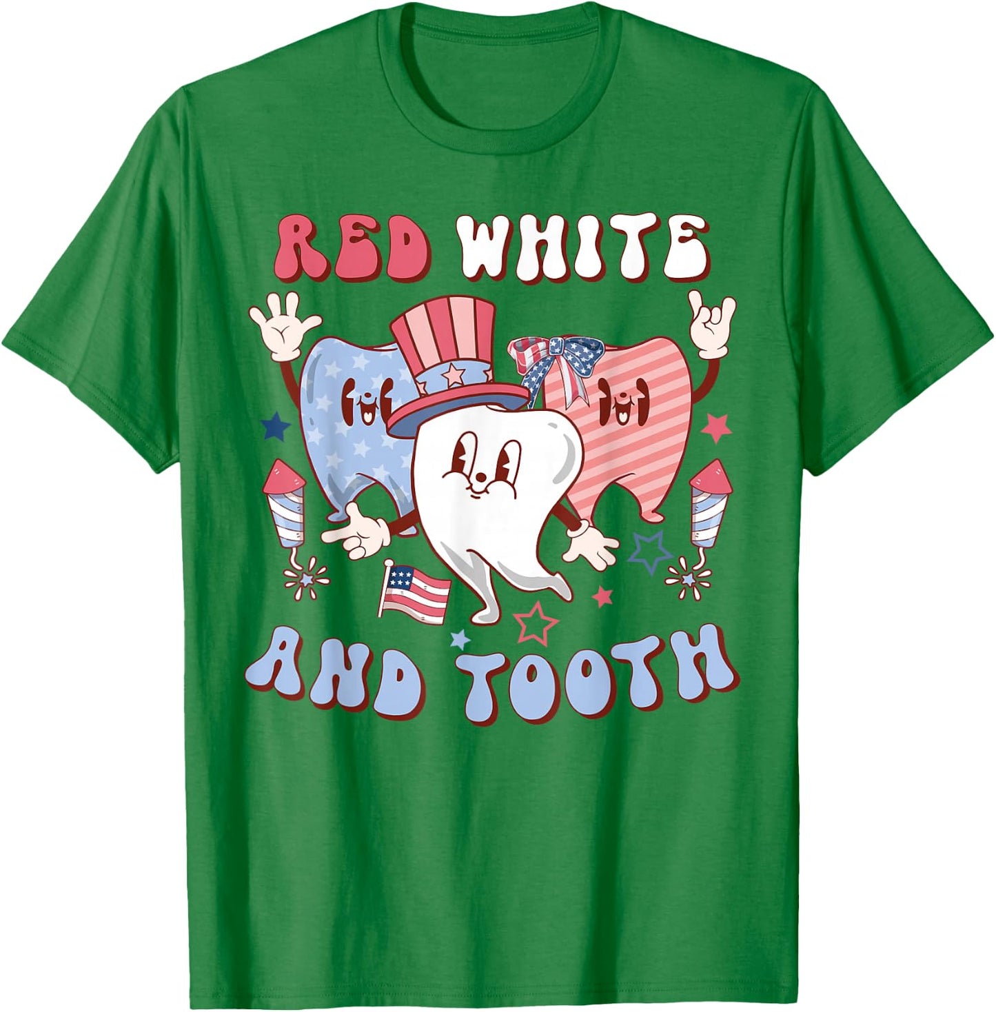 Red White And Tooth 4th Of July Retro Pediatric Dentist Kids Men T-Shirt - T-Shirt | Irish Green