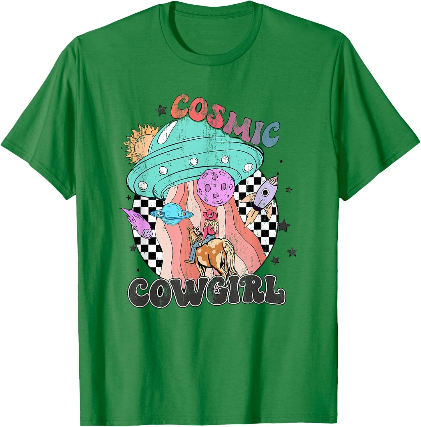 Retro Cosmic Cowgirl In Space Cowboy Western Country Cowgirl T-Shirt - T-Shirt | Irish Green