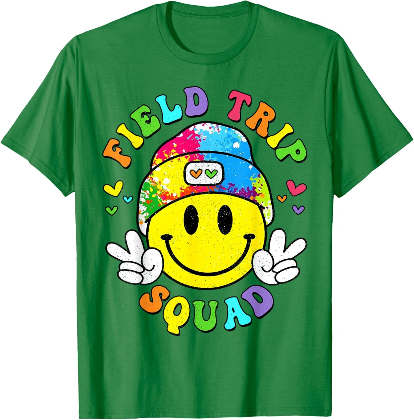 Hippie smile Face Field Trip Squad Groovy Field Day 2024 T-Shirt - T-Shirt | Irish Green