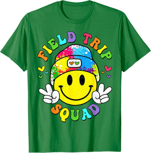 Hippie smile Face Field Trip Squad Groovy Field Day 2024 T-Shirt - T-Shirt | Irish Green
