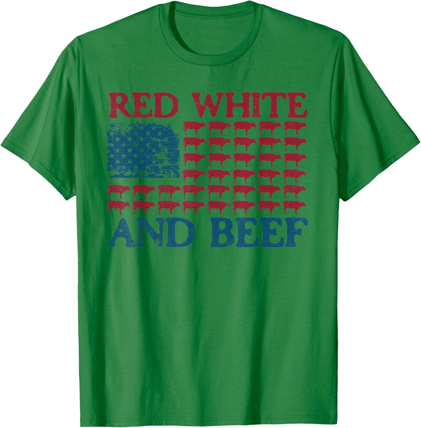 Red White And Beef 4th Of July Cattle American Flag Cow T-Shirt - T-Shirt | Irish Green