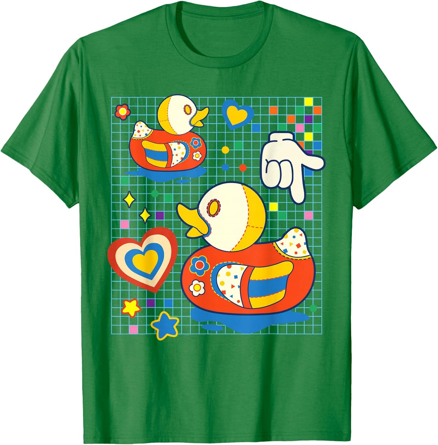 Kidcore Aesthetic Duck Fabric Patches Decora Kei Small T-Shirt - T-Shirt | Irish Green