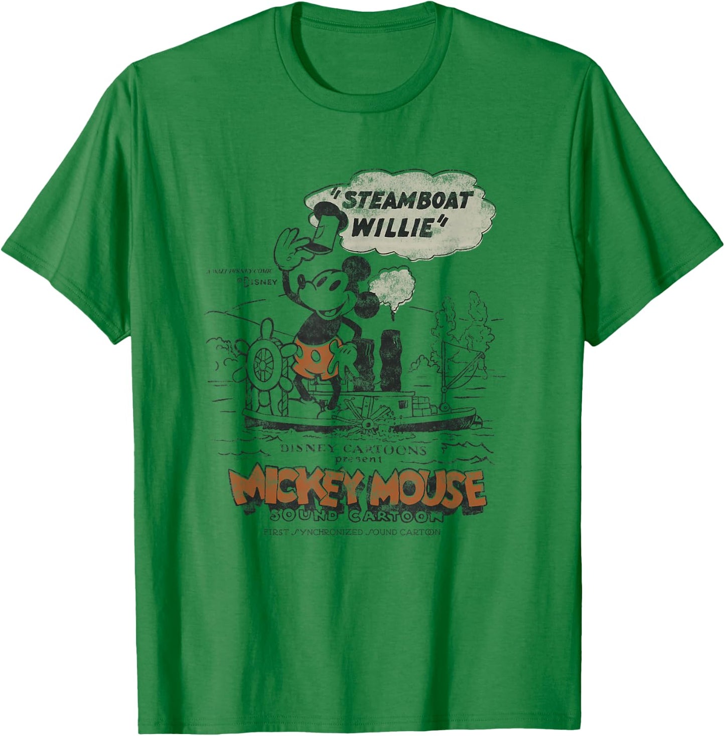 Disney 100 Mickey Mouse Steamboat Willie Sound Cartoon D100 T-Shirt - T-Shirt | Irish Green