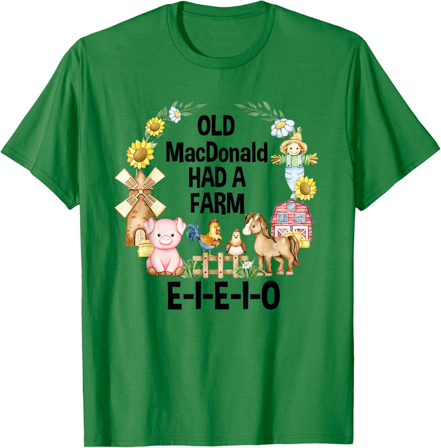 Toddler Kids Old MacDonald Had a Farm E-I-E-I-O Nursery Song T-Shirt - T-Shirt | Irish Green