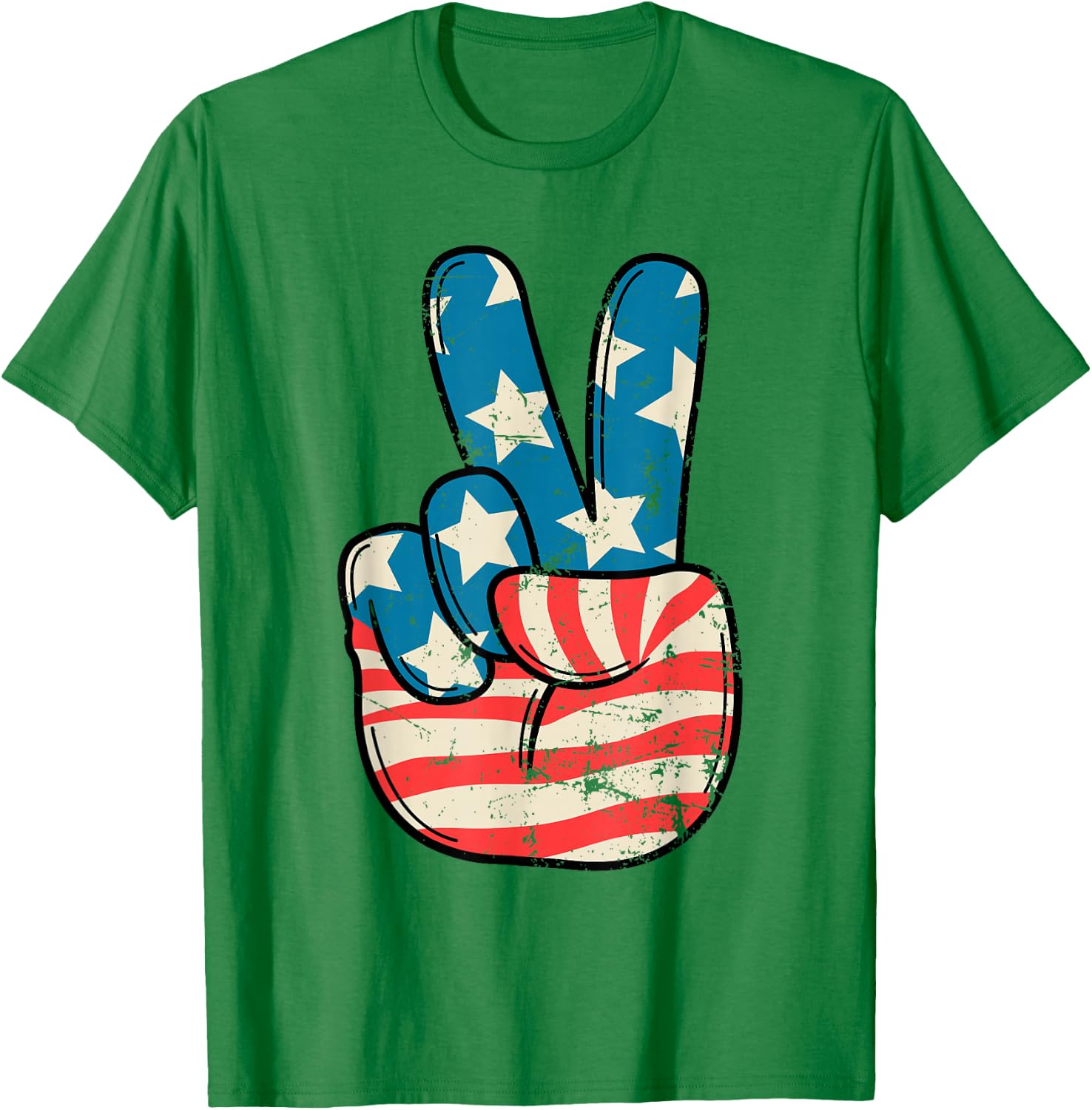 USA Flag Peace Sign Hand 4th of July Patriotic Men Boys T-Shirt - T-Shirt | Irish Green