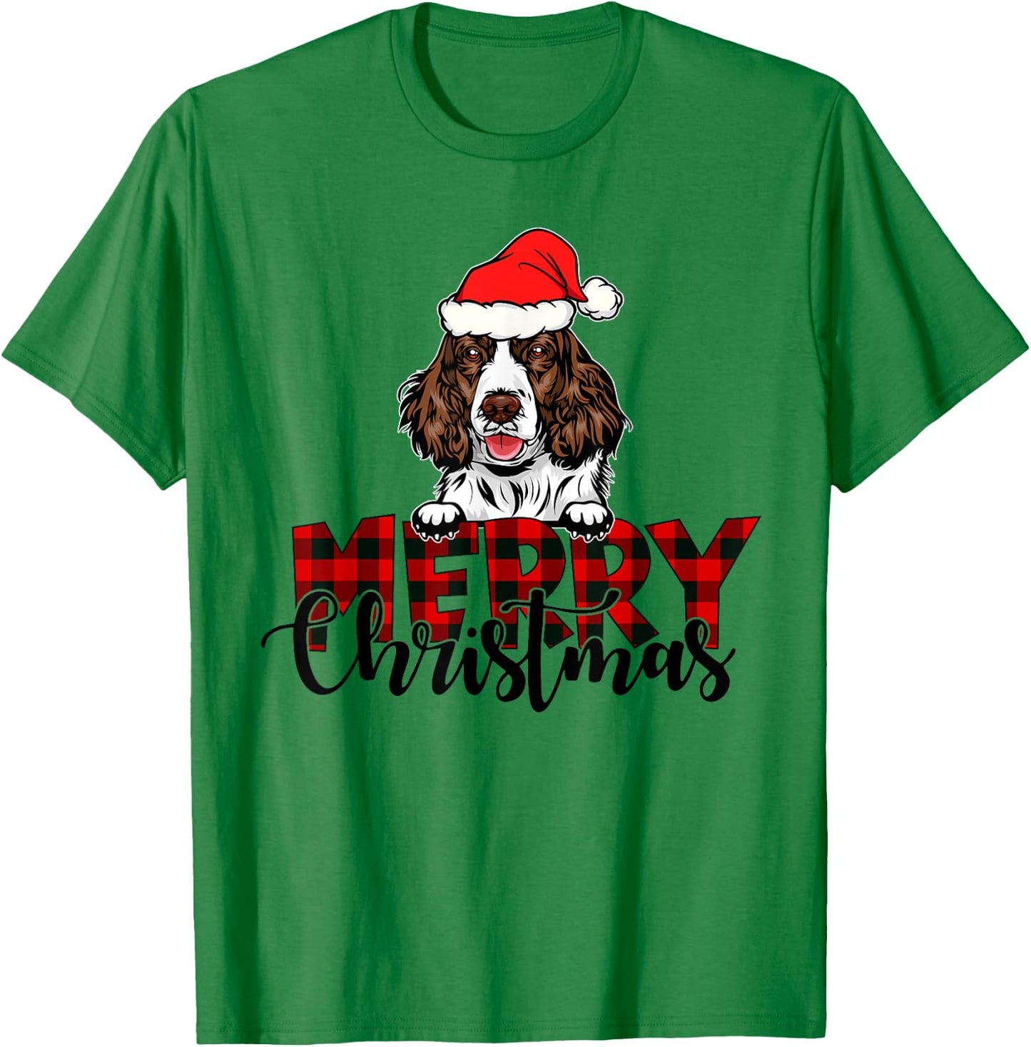 Merry Christmas English Springer Spaniel Dog Christmas Santa T-Shirt - T-Shirt | Irish Green