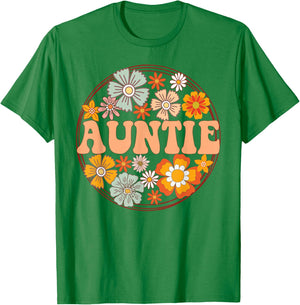 Groovy Auntie Retro Flowers Women Mother's Day Aunt T-Shirt - T-Shirt | Irish Green