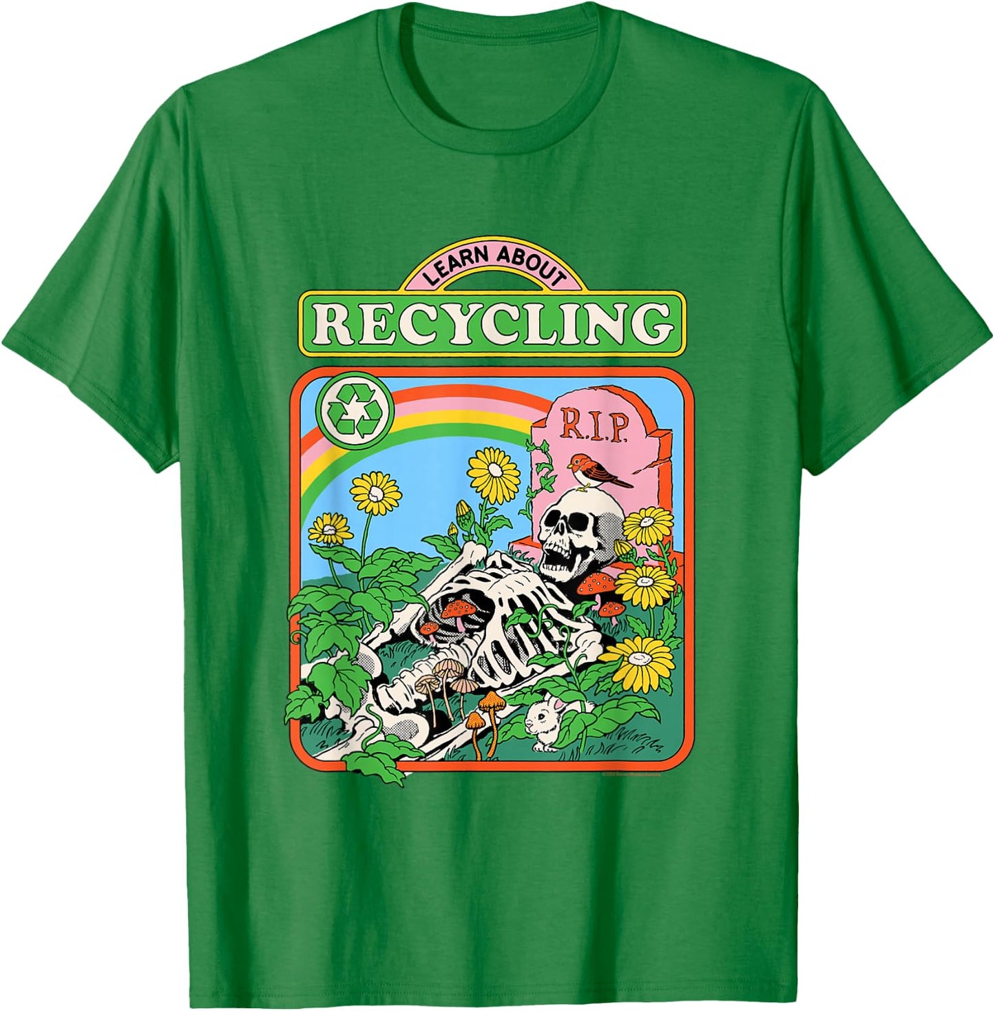 Steven Rhodes Learn Recycling Eco Skeleton Retro Dark Humor T-Shirt - T-Shirt | Irish Green